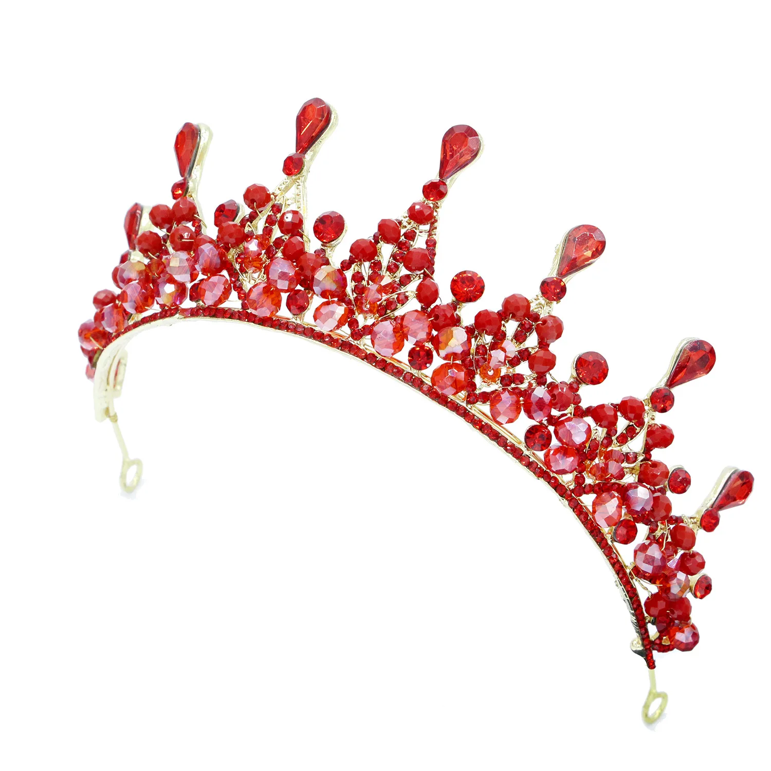 

Red Crown Rhinestone Tiara Silver Clear Crystal Wedding Hair Accessories Prom Bridal Hair Jewelry For Women And Girls