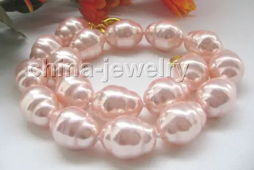 

FREE SHIPPING HOT sell new Style >>>> 18" 22mm bright pink baroque sea shell pearl necklace