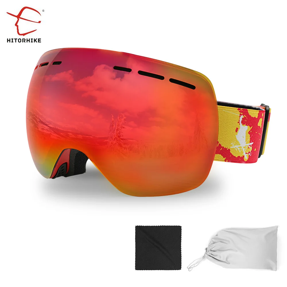 Бренд лыжные очки двойной UV400 Анти-туман большой Лыжная маска очки Лыжный спорт профессиональный Для мужчин Для женщин Снег Сноуборд очки - Цвет: Красный