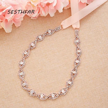 

Wedding Belt Luxury Rhinestones Crystal Belt Handmade Rose Gold Diamond Belt Bridal Accessories J217RG