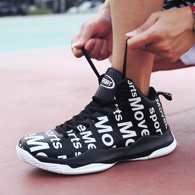 Hombres Boy alta calidad Zapatillas Baloncesto blanco y negro botas zapatos De Baloncesto Zapatillas De Baloncesto al aire libre