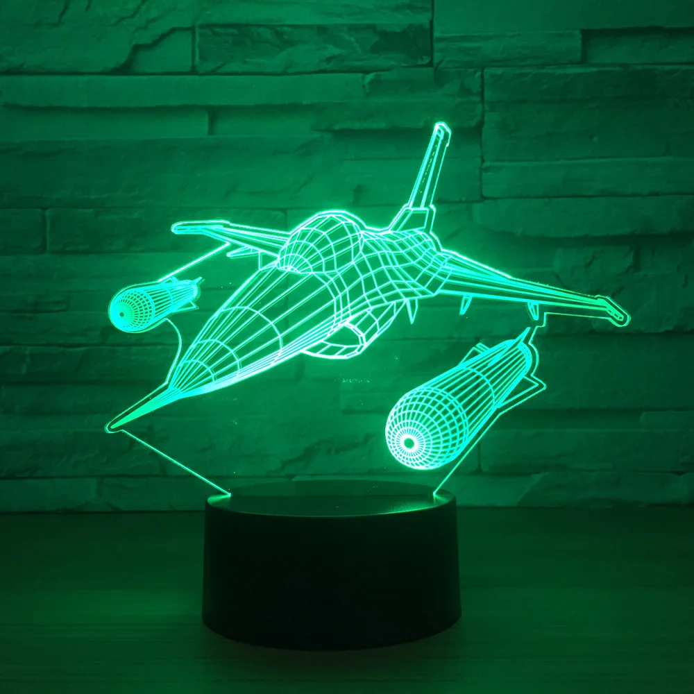 7 цветов сменный ночник 3D светодиодный авиационный самолет моделирование сенсорная кнопка Usb Самолет настольная лампа домашний декор Освещение для подарков - Испускаемый цвет: 7