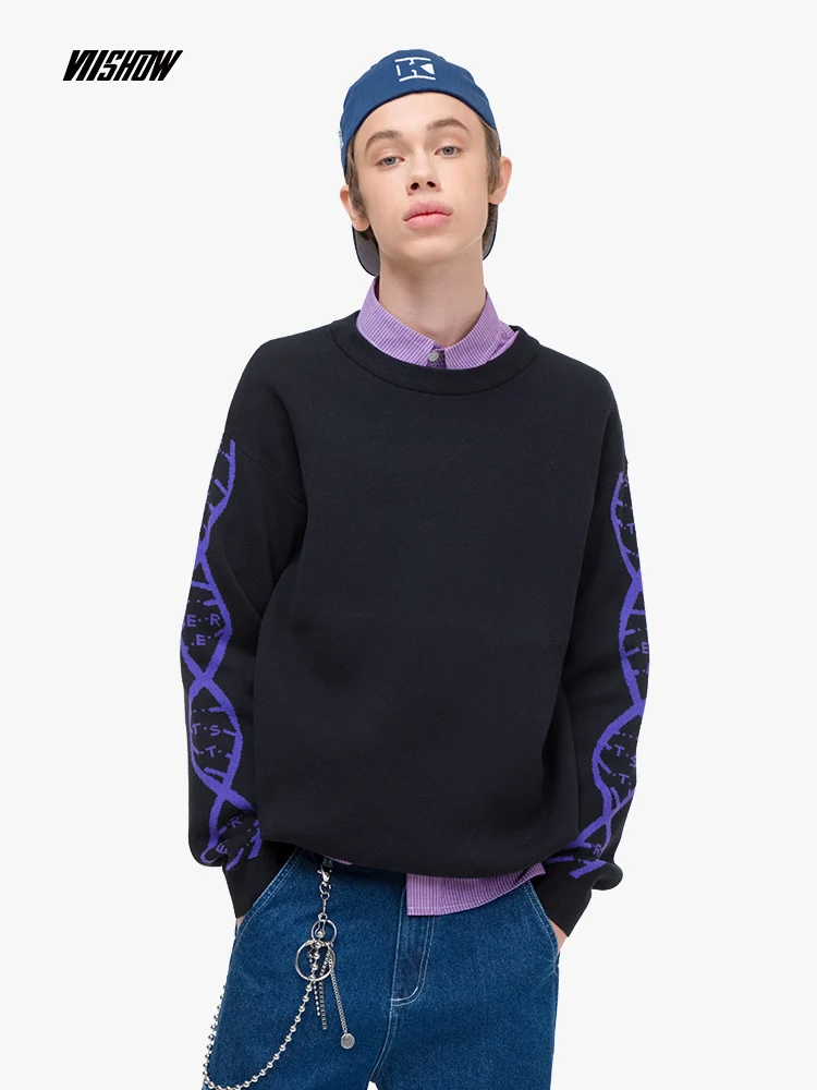 

VIISHOW Knitted Men's Sweater Brand 100% Cotton Sweater Men Pull Homme Hiver 2019 New Printed Pullover Men Erkek Kazak ZC1049191