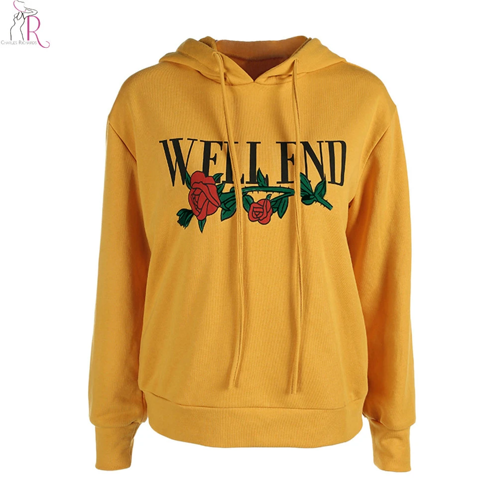 rose print drawstring hoodie