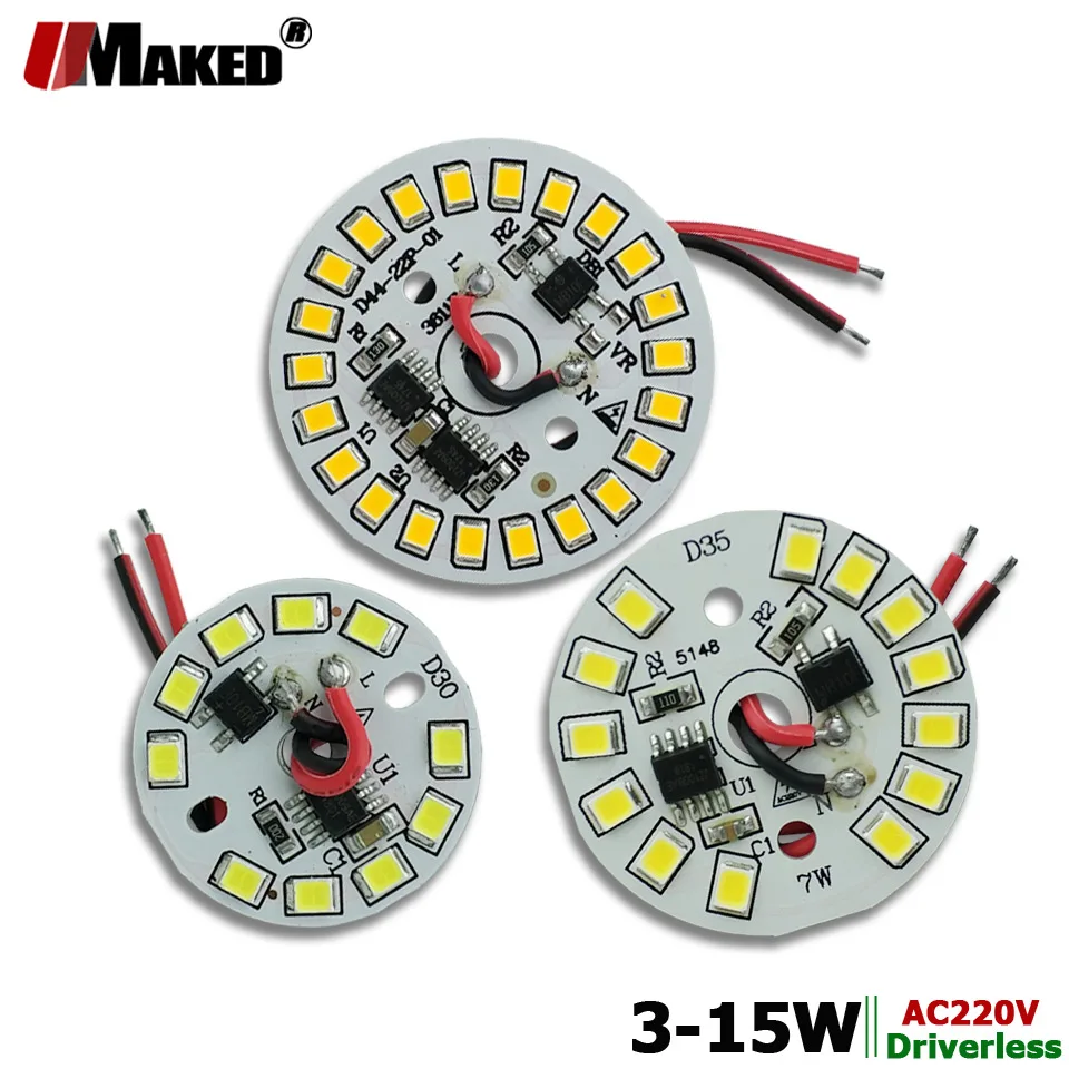 AC220V умный IC драйвер светодиодный PCB лампы панель 3 Вт 5 7 9 12 15 SMD2835 чип светильник