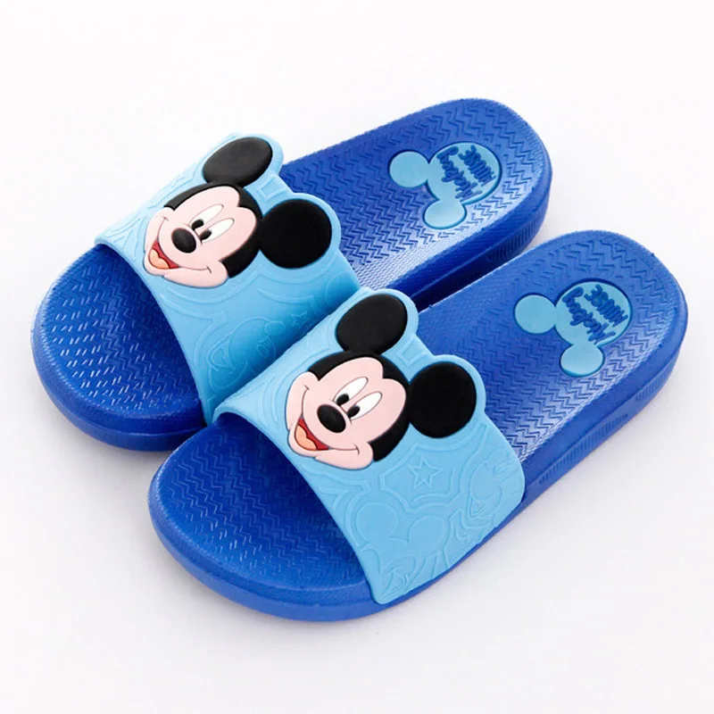 Blue Disney тапочки Минни Микки дети Ванная комната обувь мальчиков сандалии для девочек От 3 до 12 лет дети мультфильм пляж Повседневное обуви нескользящей - Цвет: Blue