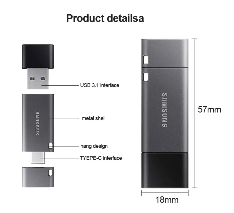 SAMSUNG USB3.1 флеш-накопитель DUO Plus 32 Гб 64 Гб 128 ГБ 256 ГБ флеш-накопитель Тип C/Тип-а двойной интерфейс флешки карта памяти OTG