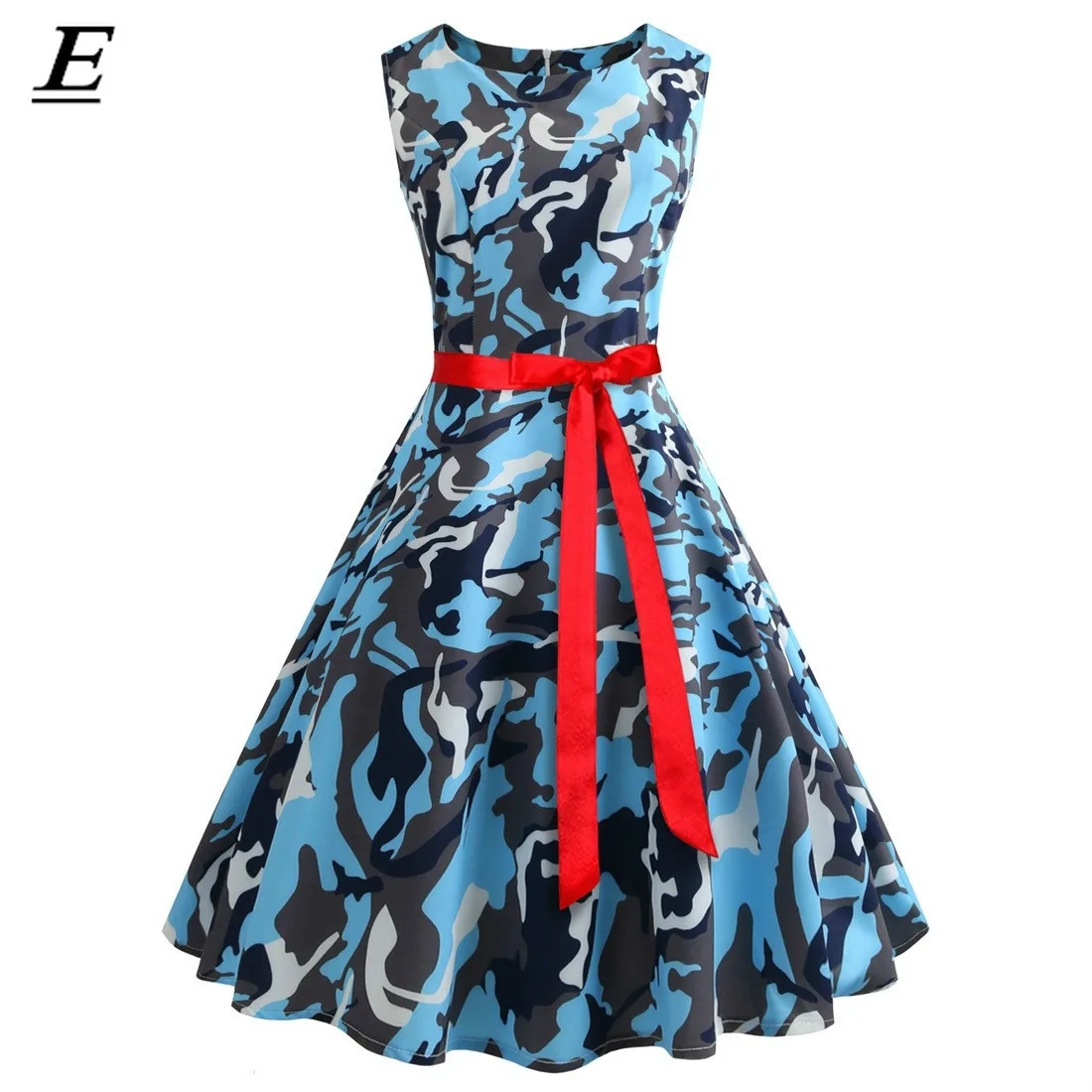 

2019 New Summer Fashion Women Sexy Tank Dress Slim Casual Camouflage Military O-Neck Print Empire Midi Dresses Party Vestidos