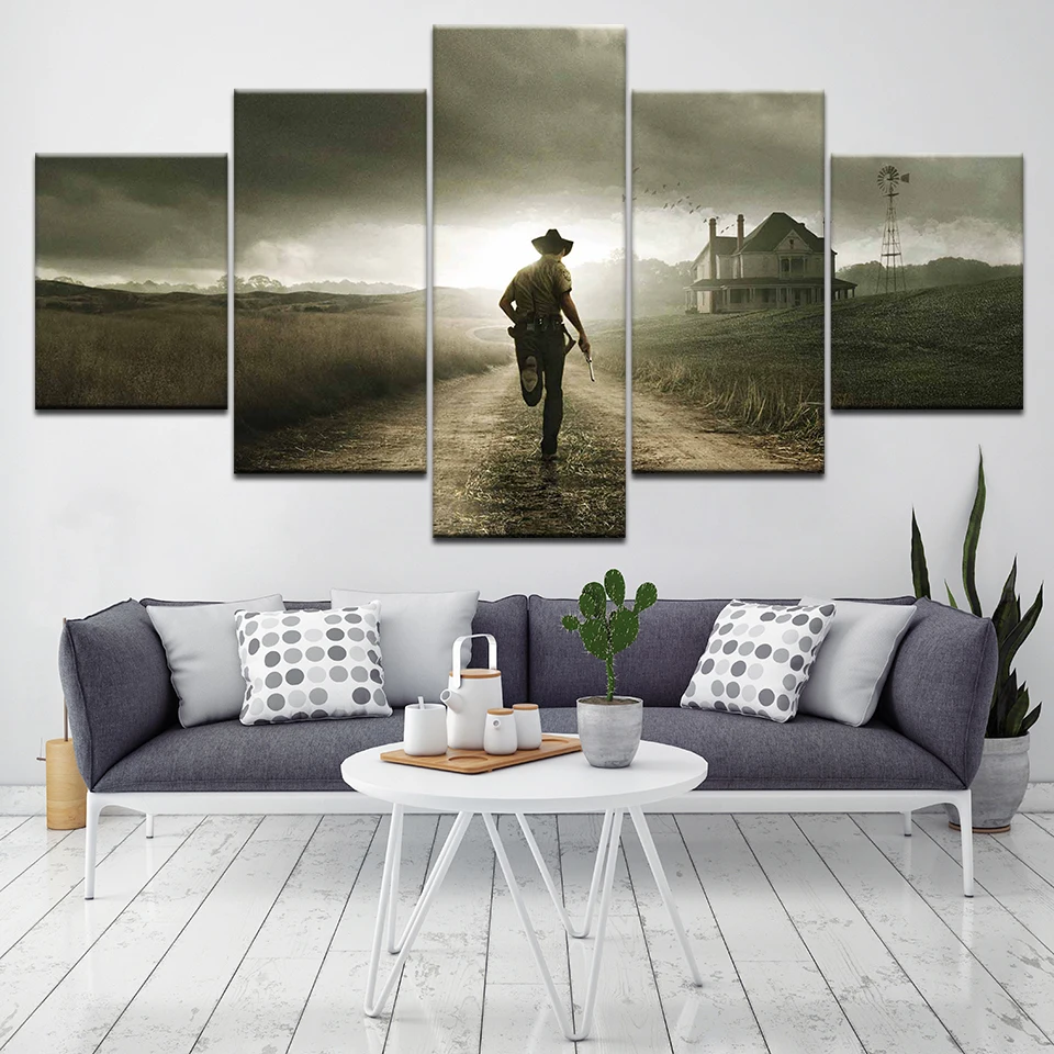 Canvas print art 5 panel HD printed modular painting Zombie walk dead