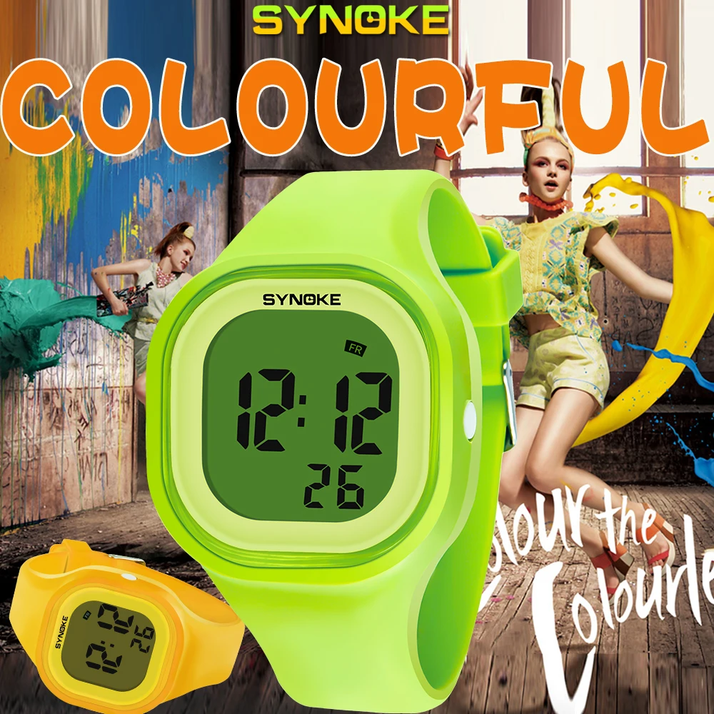 SYNOKE простые мужские женские электронные часы чистого цвета, водонепроницаемые цветные цифровые электронные часы с силикагелем, детские часы