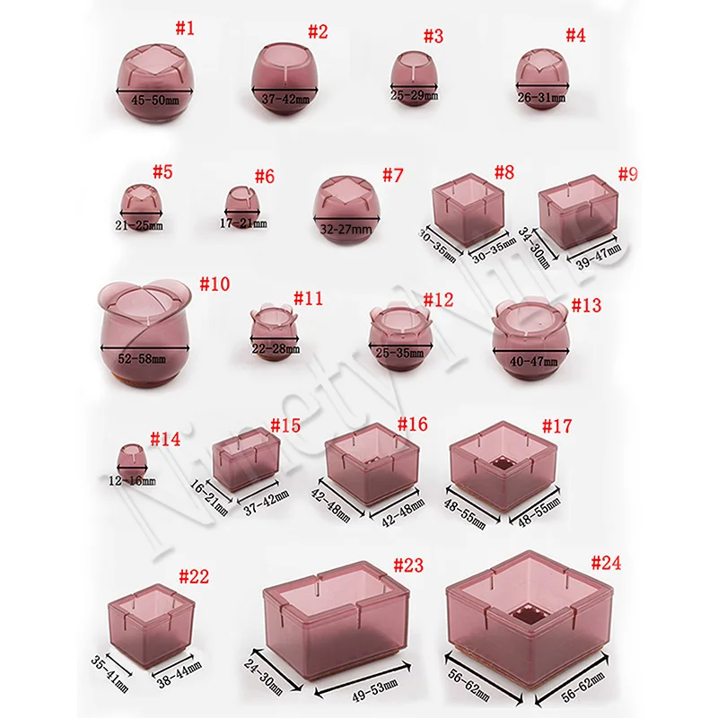 12Pcs Chair Leg Caps Assorted Round Square Rectangle Felt Silicone Floor Protector Furniture Table Feet Covers Dark Red