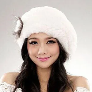 Брендовая зимняя женская модная шапка Настоящий мех кролика женская мягкая эластичная шапка из натурального меха - Цвет: white