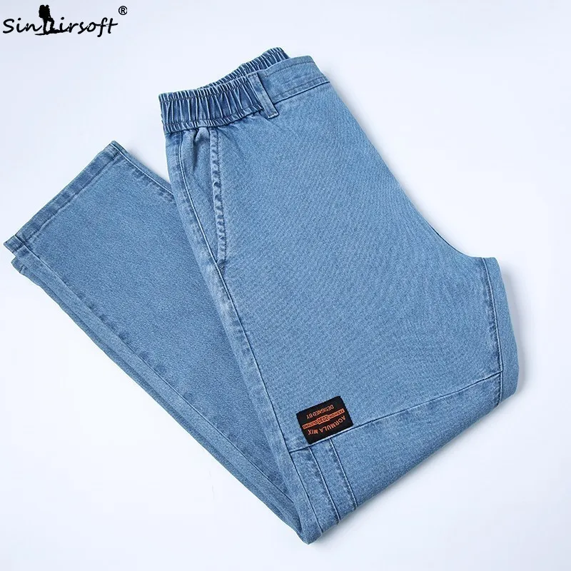 

New 2019 Summer Men's Blue Jeans Men's Wide Leg Overalls Jogging Pants Quality Cotton Jeans Street Casual Wild XXXL