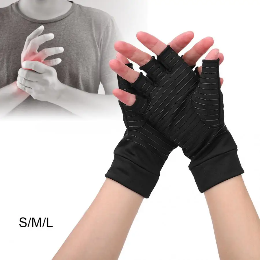1 пара для женщин и мужчин медное волокно эластичная рука артрита боли в суставах облегчение перчатки терапия половина полных пальцев компрессионные перчатки