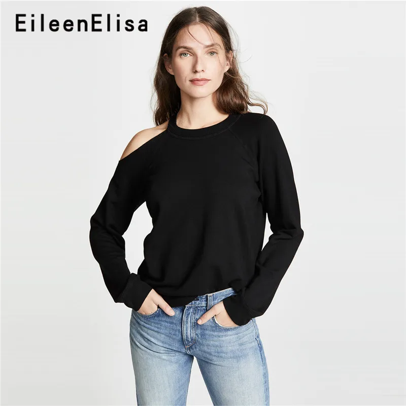 Eileen Elisa Сексуальная толстовка с открытыми плечами Новый стиль Модные женские туфли повседневное пуловер длинными рукавами