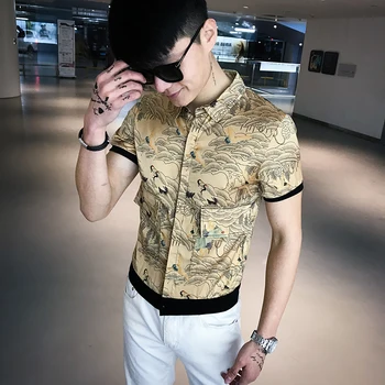 

Spring and summer new men's short-sleeved shirt social people fashion tide male youth flower shirt personality half sleeves
