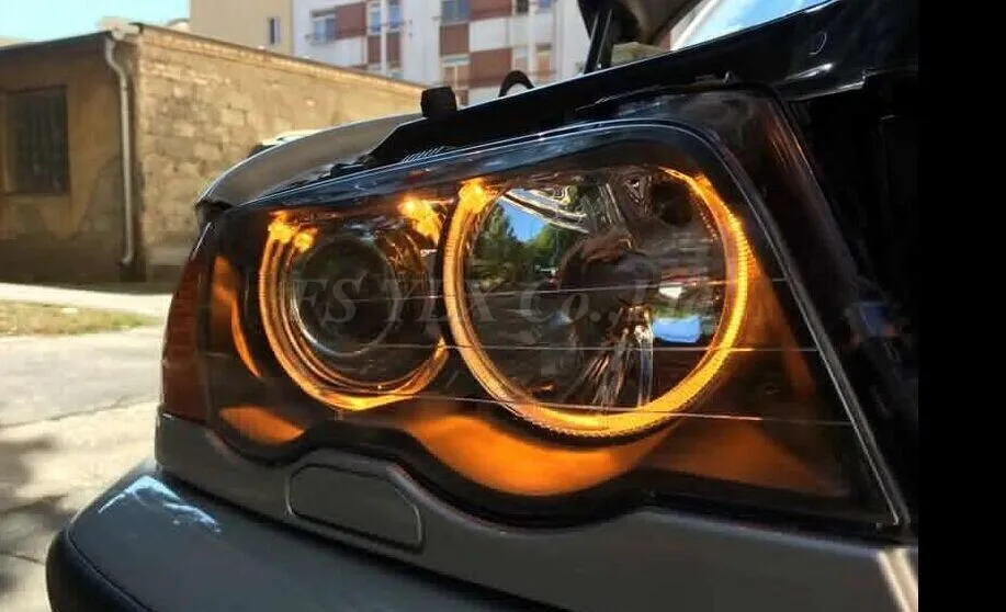 FSYLX 2 комплекта светодиодный проектор "ангельские глазки" для BMW E46 E39 E38 E36 Желтый SMD светодиодный набор кольца "ангельские глазки" для bmw e46 4*131 мм