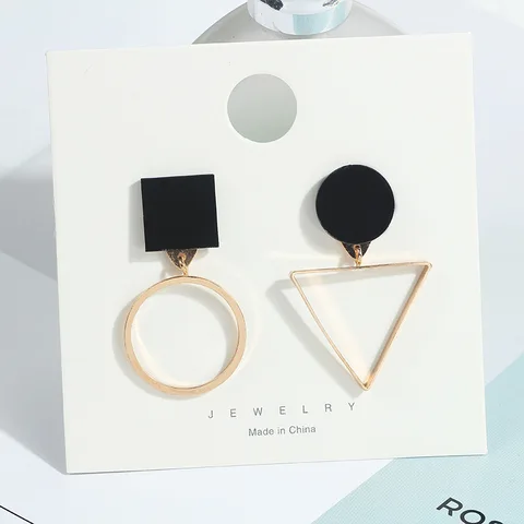 White Black Geometric Drop Earrings For Women Star Square Triangle Irregular Statement Earrings Fashion Jewelry 2019