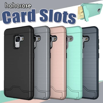 

1000pcs Luxury Brushed Hybrid PC+TPU Shockproof Case For Samsung A8 Plus J3 J5 J7 A3 A5 A7 2017 2018 Armor Slide Card Slot Cover
