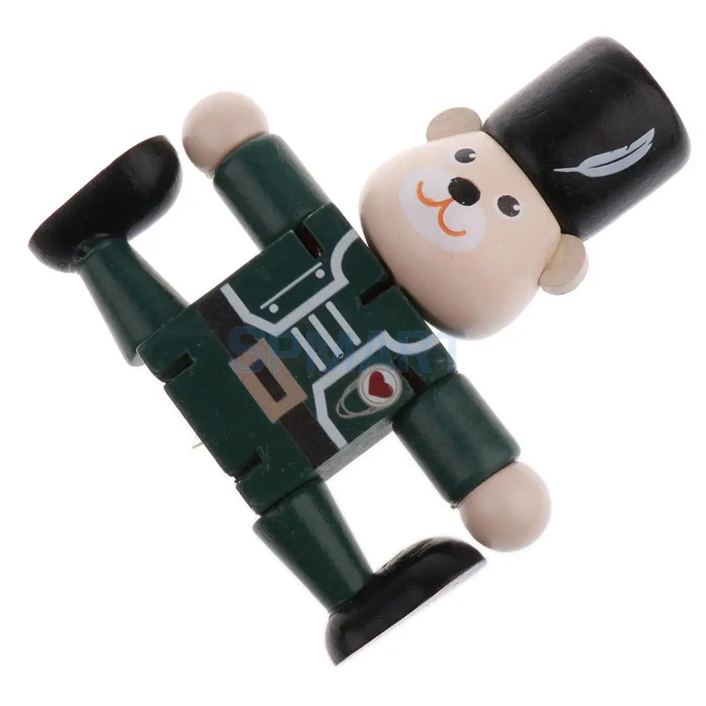 Wooden Walnut Puppets Bear Animal Action Figure Doll Toys Flexible Joints Poseable Baby Children Kids Xmas Christmas Gifts