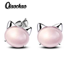 Novo Luxo Doce 925 Prata Esterlina Brincos de Opala Bonito Dos Desenhos Animados Kitty Cat Brincos Para Meninas Jóias Brinco