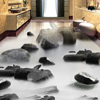 

3D Stone Water Floor Tiles Painting Mural Living Room Bathroom Waterproof PVC Self Adhesive Vinyl Flooring Wallpaper Stickers