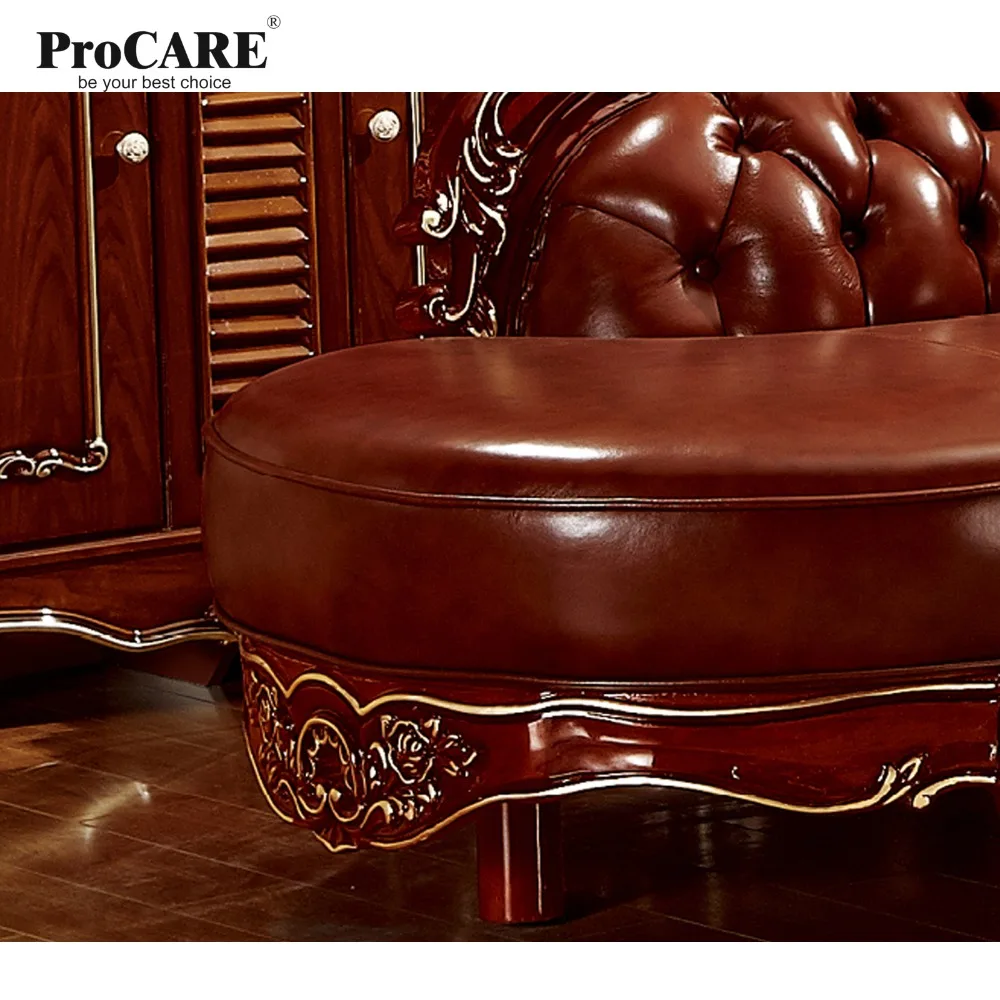 red solid wood genuine leather corner sofa set / L shape sofa set living room furniture with marble surface's coffee table-6811