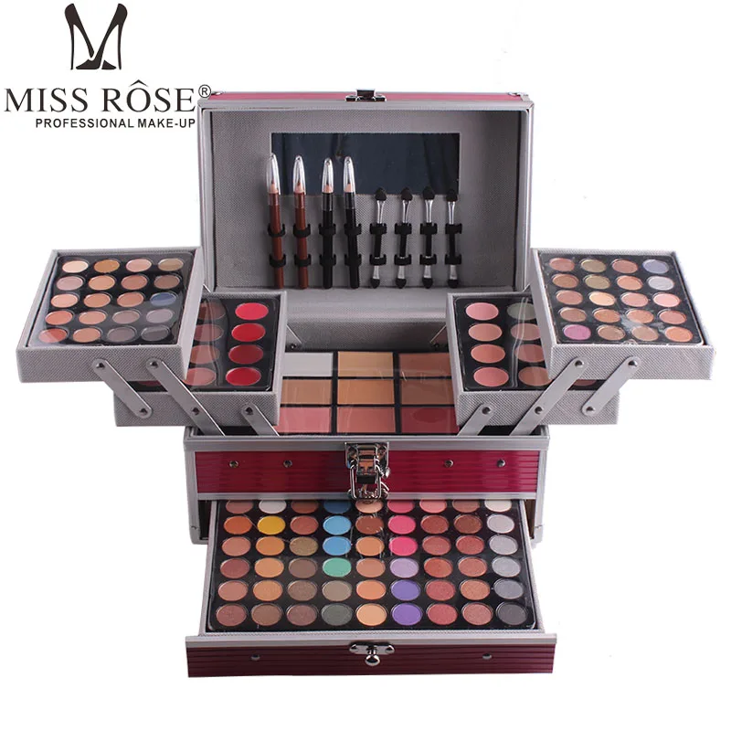 Miss Rose, 190 цветов, профессиональный набор для макияжа, пианино, алюминиевая коробка, тени для век, пудра, блеск для губ, румяна, Многофункциональный косметический инструмент