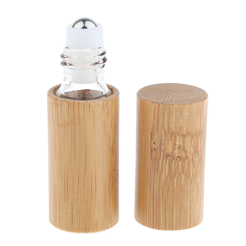 Bamboo Essential Oil Roller Bottles Empty Roll on Perfume Bottles 5ml Refillable Empty Makeup Cosmetic Roll On Bottle 