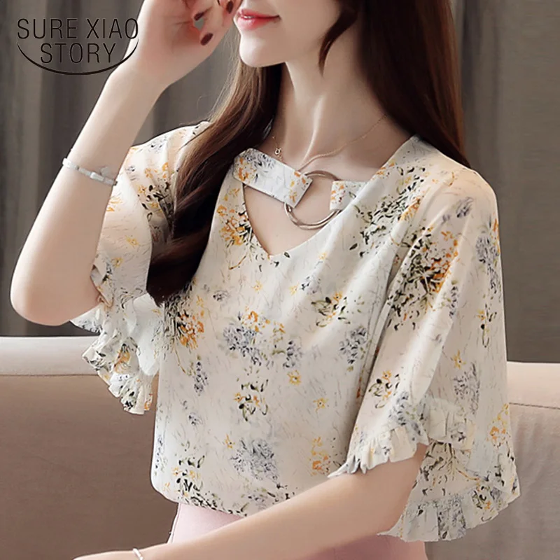womens tops and blouses fashion women blouses 2019 plus size ladies tops short sleeve print chiffon blouse women shirts 4226 50