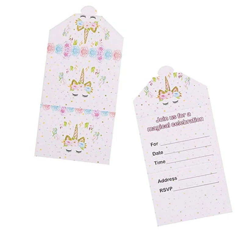  16pcs Unicorn Birthday Party Invitation Cards for Kids Birthday Baby Shower Unicorn Party Supplies  - 33060348316