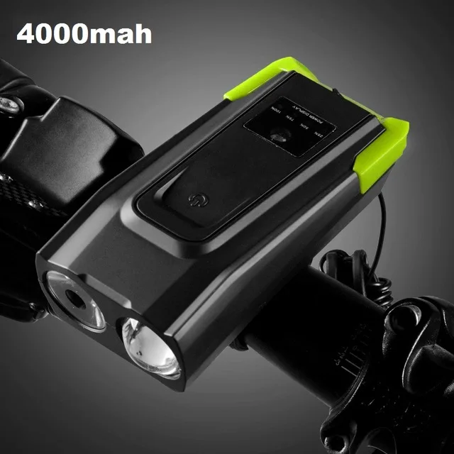 4000 мА/ч индукционный велосипедный передний светильник, перезаряжаемый через USB, умный головной светильник с рогом, 800 люмен, светодиодный велосипедный фонарь, велосипедный мигающий светильник - Цвет: 4000-green