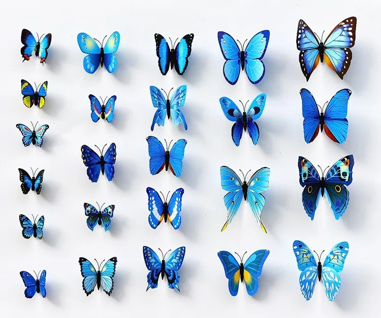 12 шт./компл. ПВХ чехол с изображением синей бабочки стены Стикеры для Гостиная 3D Наклейки на стены современного искусства обои для домашнего украшения аксессуары Y91