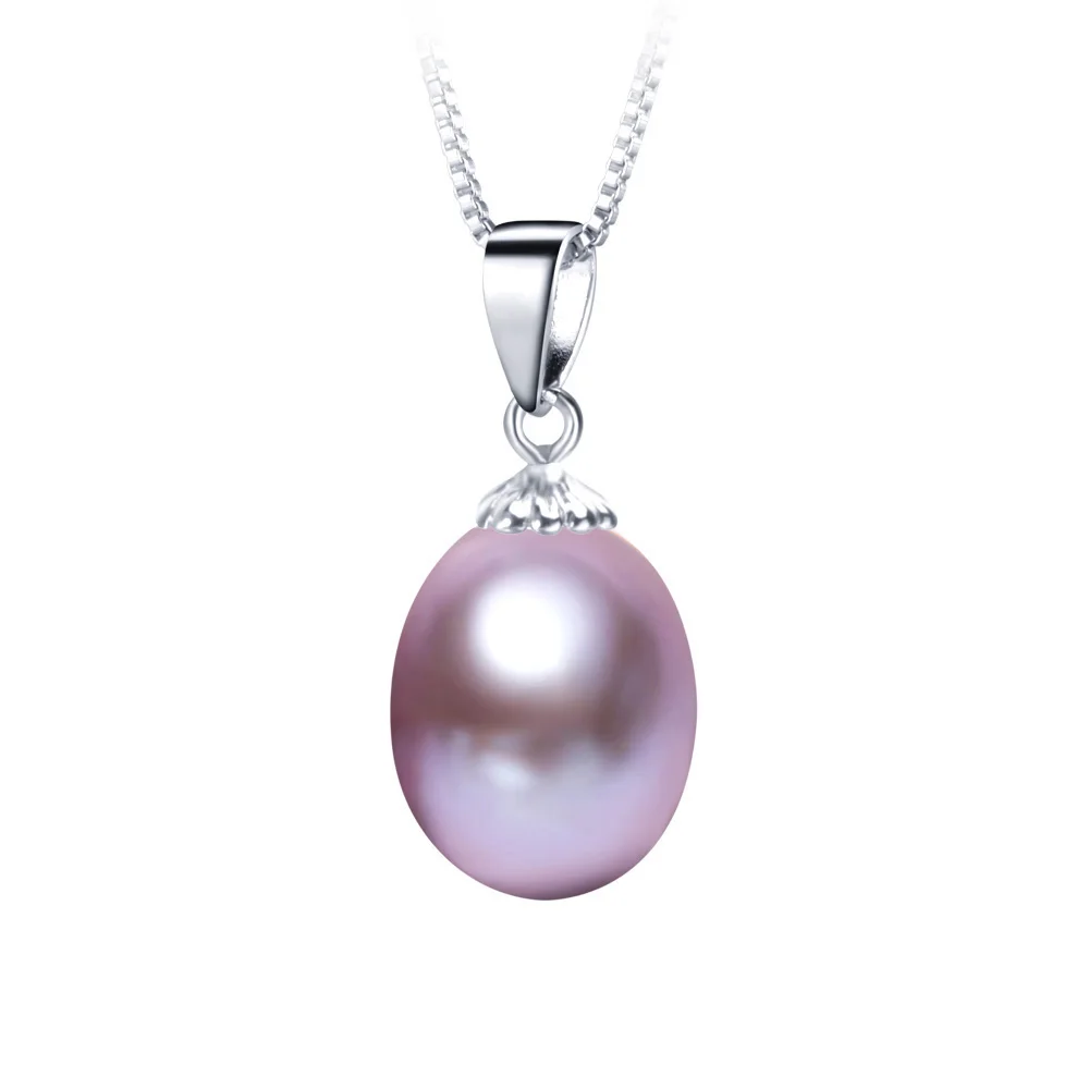 АААА, подвески из натурального пресноводного жемчуга, 8-9 мм, 925 пробы, серебряное ожерелье для женщин,, маленький размер, натуральный жемчуг, ювелирное изделие - Цвет камня: purple pearl