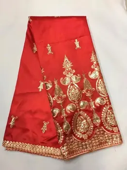 

African George Lace Fabric Red High Quality George Lace Raw Silk George Wrappers 2017 Nigerian Lace Fabrics For Wedding 5yard