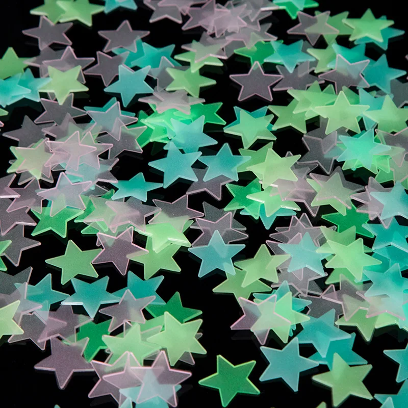 LoveCCD 100pcs/Bag 3D Stars Glow In Dark Luminous Fluorescent plastic Sticker Light-emitting DIY fluorescent stickers J17#2