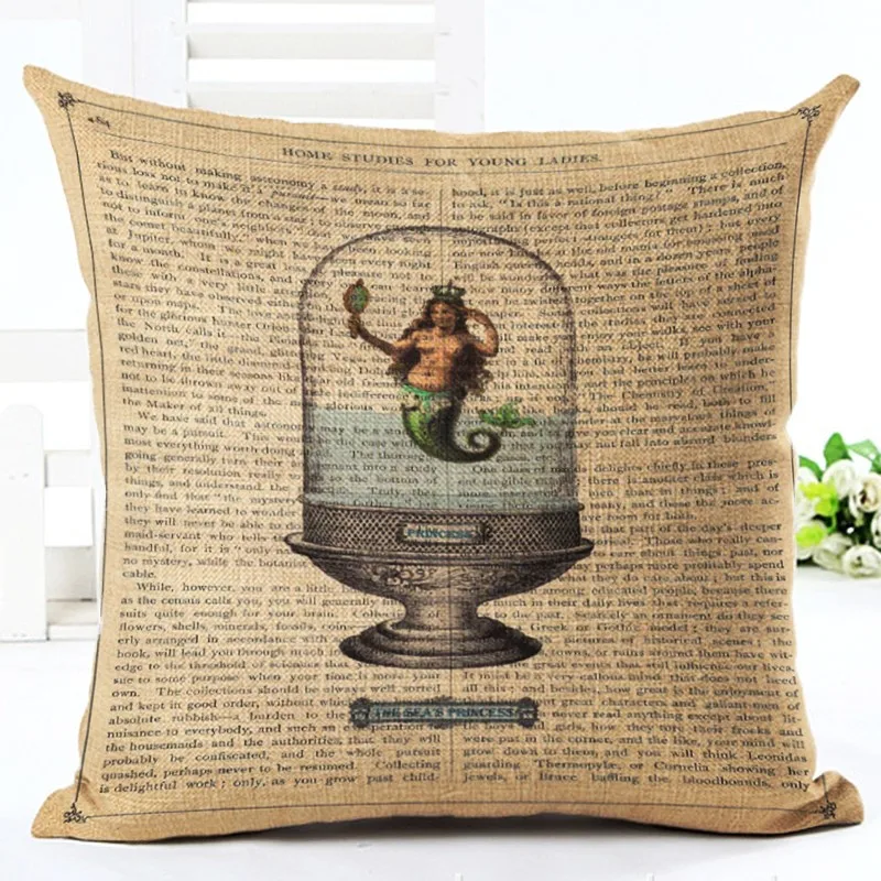 online retro throw pillow cushion home decor couch newspaper seafood 1xcushion cover with no inner pillow