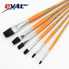 Eval 6Pcs Black Flat Nylon Hair Acrylic Art Supplies Paint Brush Oil Watercolor Gouache Artist Brush