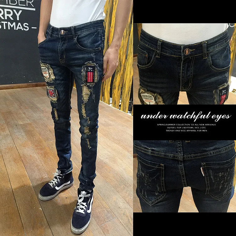 and Autumn Period South Korea Youth Popular GD with men s personality hole jeans Metrosexual