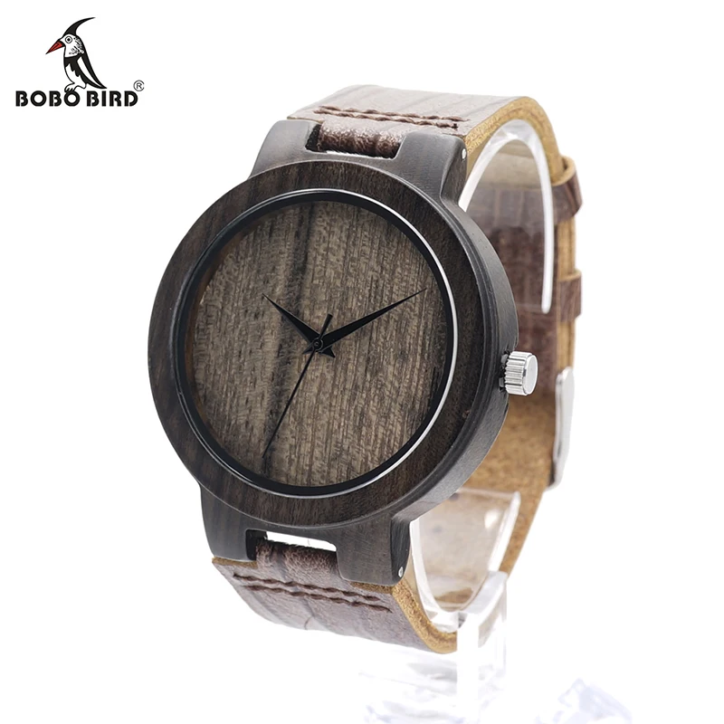

BOBO BIRD V-D23 Handmade Wooden Watch Mens Quartz Wristwatch with Brown Grain Leather Strap orologi homens relogio