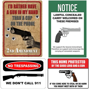 

Retro Gun Warning Metal Tin Signs Do Not Trespassing Warning Tinplate Vintage Metal Plaque For Bar Garage Shop Home Wall Decor