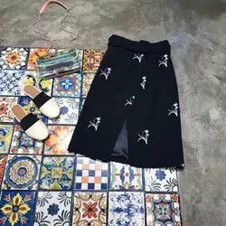 2018 Новое поступление Лето Для женщин юбка Высокая Талия цветок вышивка Для женщин юбка бесплатная доставка