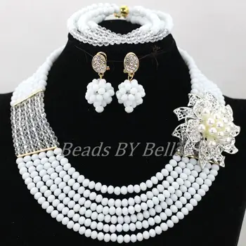 

Opaque White African Jewelry Sets 6 Layers Crystal Beads Women Party Gift Set Nigerian Wedding Necklace Set Free Shipping ABK825