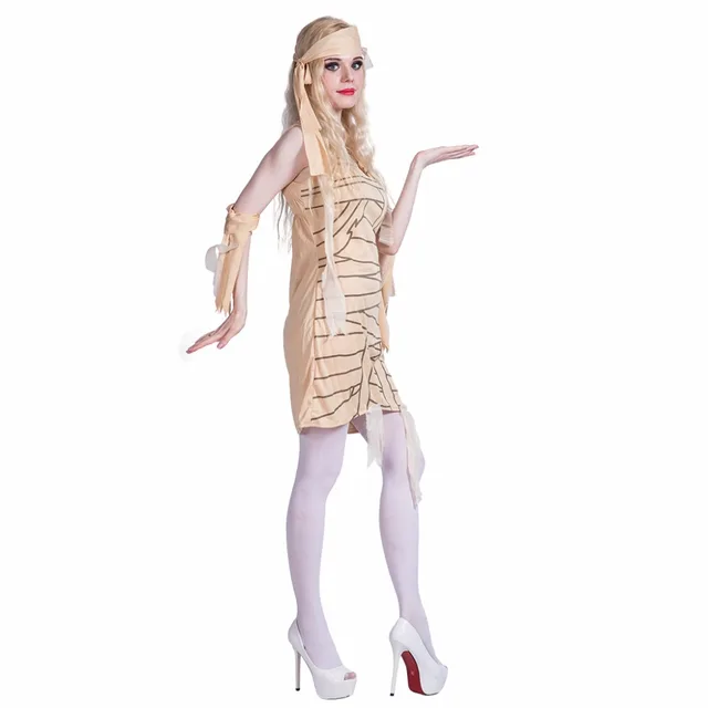 2019 New Ancient Egypt Mummy Cosplay Girl Women Halloween Costume Female Carnival Party Warped Fancy Dress Headpiece - Image 3