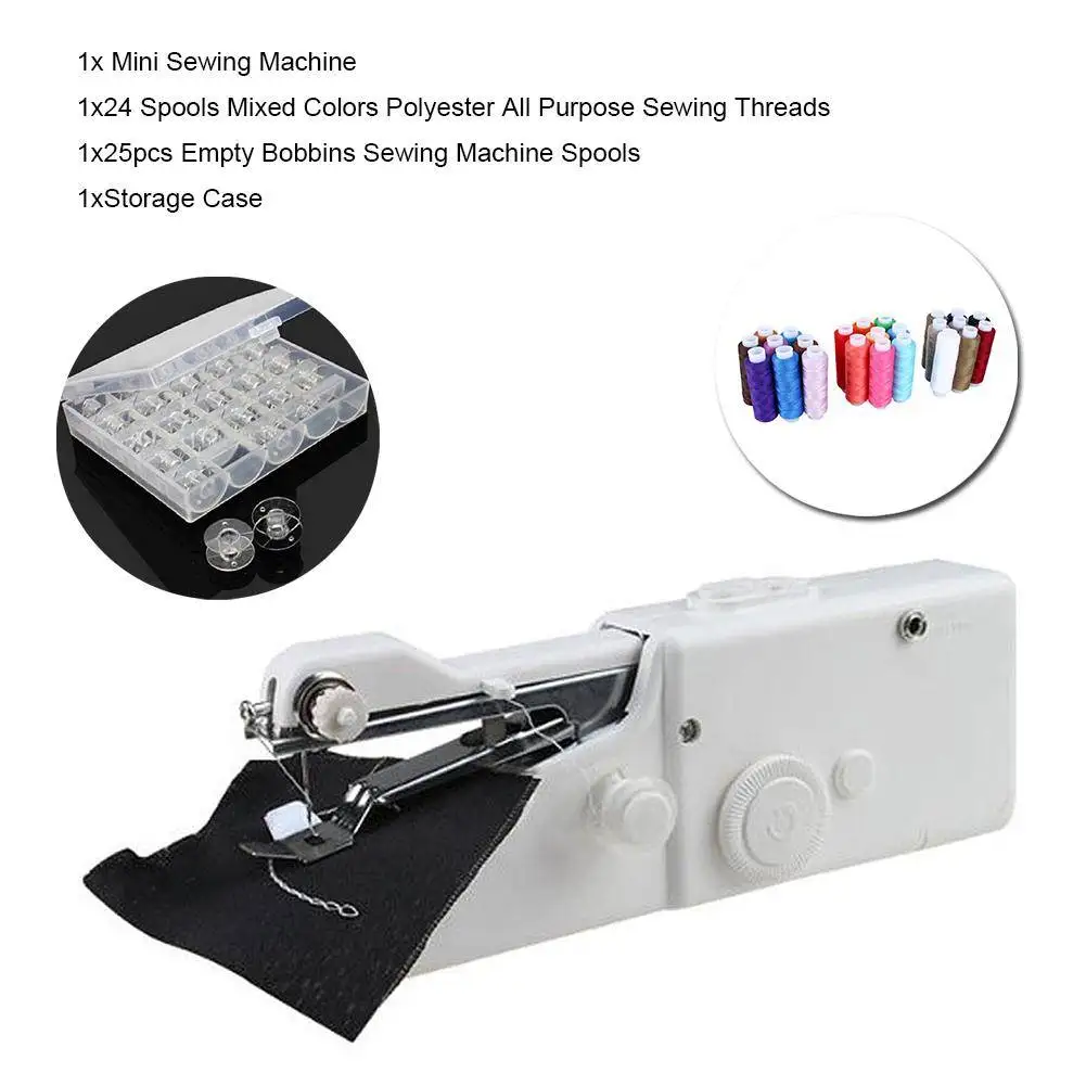 1 Set Mini Handheld Sewing Machine With 24 Spools Set thread Mixed