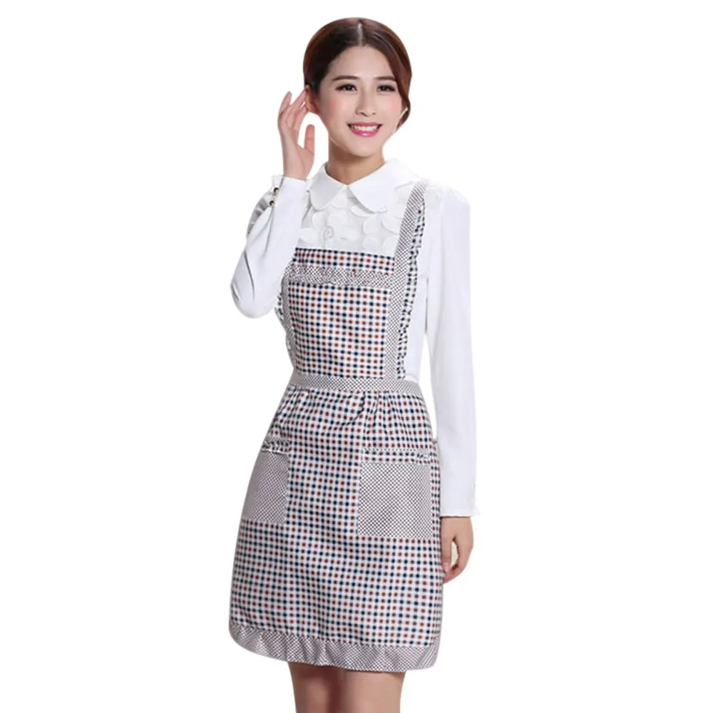 1 Dropshipping Women Apron with Pockets Waterproof Plaid Print Kitchen Double Layer Thick Cloth Home Supplies MDP66 - Цвет: 1