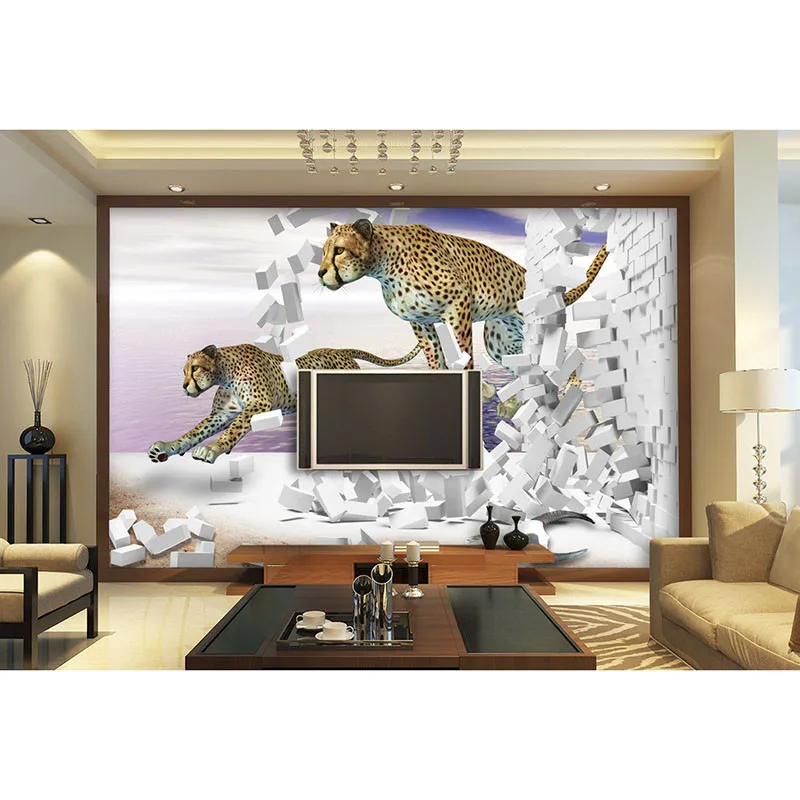 3D фотообои на заказ для стен, 3d стереоскопическая леопардовая Водонепроницаемая настенная бумага для ТВ фона, гостиной, хорошего качества#100
