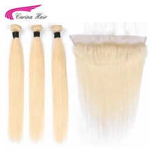 Carina Brazilian Blonde Color Hair Wefts 3 Bundle with 13*4 Ear to Ear Lace Frontal Closure Human Hair Blonde 613 Straight Hair