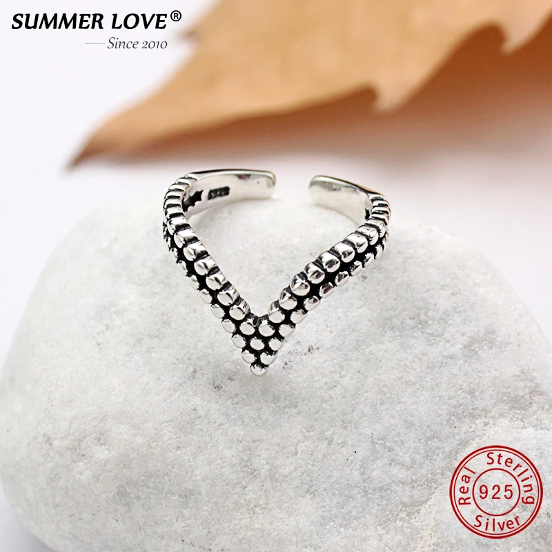 

Simple Real 925 Sterling Silver Rings For women Adjustable Simple "V" Smooth Anillo fine jewelry Bague accessories women