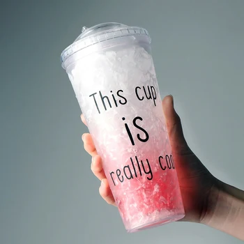 

Plastic Summer Ice Cool Cup Double-layer Cool Ice Straw Cup Transparent Drinkware Ice Cup For Water Coffee Cola 550ML